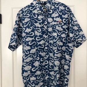 Blue and White Casual Button Down Shirt with Abstract Pattern